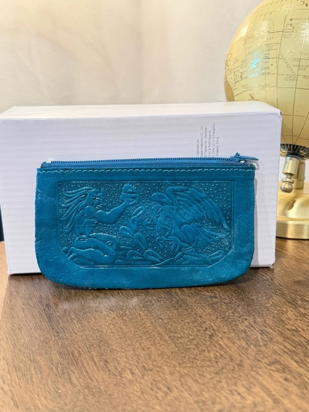 Teal Embossed Zip Pouch (From Mexico)